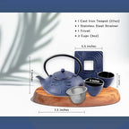 Cuisiland 27oz Cast Iron Teapot Set, Japanese Tetsubin Teapot with Enamel Coated Interior, Dragonfly Design, Excellent Heat Retention, Includes Infuser, Trivet & 2 Tea Cups (Blue) - Image 2