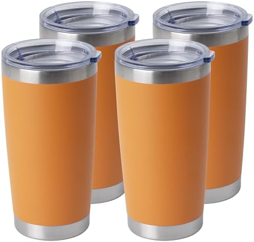 HASLE OUTFITTERS 20oz Stainless Steel Tumblers Bulk, Insulated Travel Cup with Lid, Double Wall Vacuum Coffee Mug for Cold & Hot Drinks 4 Pack, Orange by HASLEOUTFITTERS