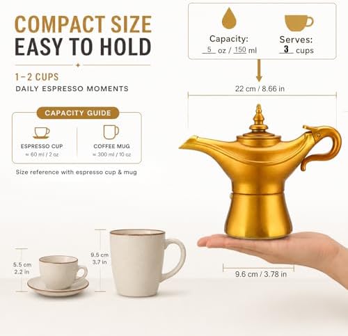 Genie Lamp Moka Pot, 3 Cup Stovetop Espresso Maker, Portable Aladdin Coffee Percolator for Home & Camping,Novelty Gifts for Father - Image 4