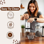 AGARO Elite Manual Coffee Grinder, Ceramic Grinder with Glass jar, 6 Adjustable Settings, Stainless Steel Body, Tooth Handle, No Power, Whole Bean, Drip Coffee, Espresso, Silver - Image 2