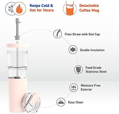 asobu ClearInsulation Straw Tumbler Marina a Tritan 28 oz Tumbler with 17 Oz Stainless Steel Insulated Sleeve for Hot Drinks, Flexi Straw Spill Proof Lid and a Flip Open Lid (Pink) - Image 3
