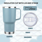 20oz Insulated Tumbler with Handle Stainless Steel Travel Coffee Mug with Lid and Straw Double Wall Vacuum Leak-proof Reusable Thermal Water Cup for Hot and Cold Drinks (Multicolor-5,4 Pack) - Image 6