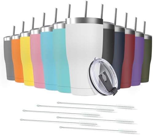12 Pack 30oz Stainless Steel Tumblers Bulk Reusable Travel Mugs with Lid, Double Wall Powder Coated Coffe Cup for Home, Office, Outdoor Suitable for Vehicle Cup Holders by Deitybless