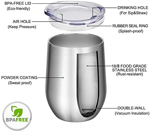 VEGOND Wine Tumblers Bulk 12 Pack, 12oz Stainless Steel Stemless Wine Glass with Lids and Straws, Double Wall Vacuum Insulated Tumbler Cup, Coffee Mug for Cold Hot Drinks - Image 3