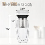 BTaT- Double Wall Glass Tea Cup With Stainless Steel Infuser and Lid, 16 oz, 2 Pack, Borosilicate Glass Tea Mug Infuser, Gifts for Tea Lovers - Image 3
