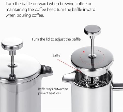 350ml/800ml/1000ml Coffee Maker Pot French Press Stainless Steel Double Walled Insulated(1000ml) - Image 6