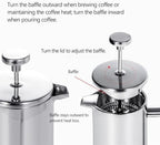 350ml/800ml/1000ml Coffee Maker Pot French Press Stainless Steel Double Walled Insulated(350ml) - Image 6