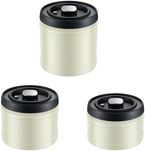 3 Size Sets Vacuum Sealed Coffee Canister, 304 Stainless Steel, Airtight Press Type Lid, for Coffee Beans, Tea, Nuts (Beige) by SHAREZEVERMUZE