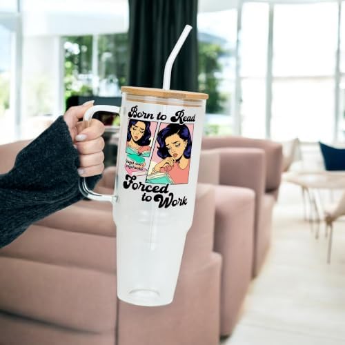 Sip-Sip Hooray! Born To Read 40oz Glass Tumbler with Lid and Straw - Image 3
