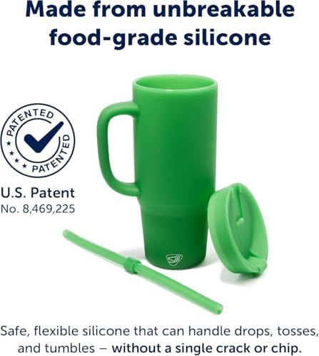 Silipint 32oz Silicone Humbler Tumbler with Handle, Flip Lid and Straw – BPA-Free, Non-Toxic, Unbreakable, Microwave, Dishwasher Safe – Perfect for Tea, Cold Water, Classic Green - Pack of 2 - Image 4