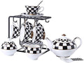 Porlien Checker Pattern 17-Piece Tea Set for 6 with Teapot, 5-ounce Teacups and Saucers, Milk Jug & Sugar Bowl（Without Rack) by Porlien