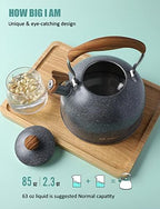 Tea Kettle, BELANKO 85 OZ / 2.5 Liter Whistling Tea Kettle, Tea Pots for Stove Top Food Grade Stainless Steel with Wood Pattern Folding Handle, Loud Whistle Kettle for Tea, Coffee, Milk - Gray - Image 3