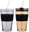 TOYANDONA 2pcs Glass Water Bottles with Straw and Lid, 450ml Cold Brew and Iced Tea Cups with Silicone Sleeve for Beverage and Coffee Drinking, Travel-friendly Reusable Tumblers by TOYANDONA