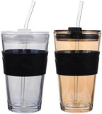 TOYANDONA 2pcs Glass Water Bottles with Straw and Lid, 450ml Cold Brew and Iced Tea Cups with Silicone Sleeve for Beverage and Coffee Drinking, Travel-friendly Reusable Tumblers by TOYANDONA