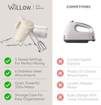 WILLOW Eco Series Electric Hand Mixer, 5 Speed Ultra Power Handheld Mixer with Stainless Steel Whisks, Beaters & Dough Hooks + Eject Button, 350W Kitchen Mixer with Snap-On Storage Case - WHITE - Image 5