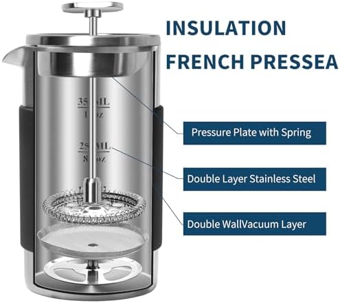 Mini French Press Coffee Maker 12oz Insulated French Press with Pouch - Image 5