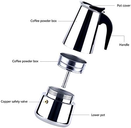 Stainless Steel Espresso Maker Stovetop Coffee Percolator Italian Coffee Maker Moka Pot (4 Cup - 200 ml, Silver) - Image 3