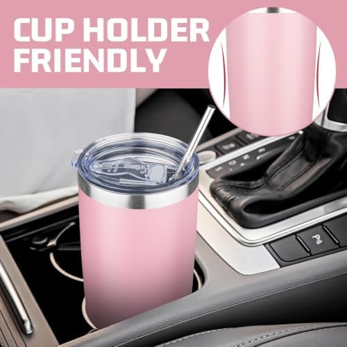 20 oz Tumbler with Lids and Straws, Stainless Steel Insulated Travel Coffee Mug, Double Wall Vacuum Insulated Tumblers, Powder Coated Coffee Tumbler for Cold & Hot Drinks (Pink, 4 Pack) - Image 6