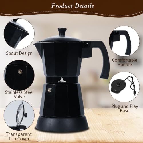 LAOION 6 or 3 Cup Electric Moka Pot, Cafeteras Electricas Modernas-Black - Image 5