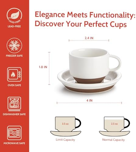Sweese 2.5 Ounce Espresso Cups Set of 4, Porcelain Stackable Coffee Cups with Saucers and Metal Stand, Earthy Spectrum - Image 2