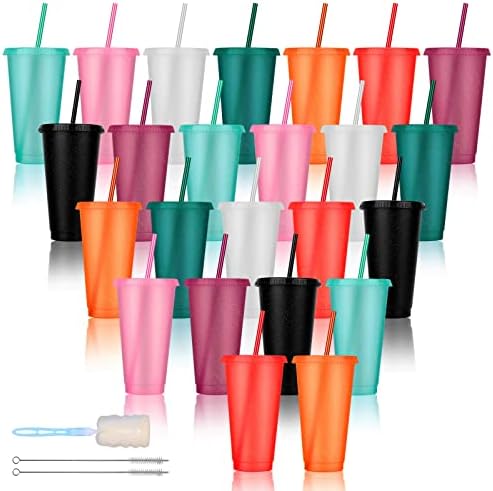 24 Pack Plastic Tumblers with Lids and Straw, Reusable Cups with Lids and Straws Colorful Cups for Cold Drink Iced Coffee, Plastic Tumbler Bulk for Party Birthday Gifts (24 oz, Dark Colors) by LEIFEOSH