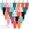 24 Pack Plastic Tumblers with Lids and Straw, Reusable Cups with Lids and Straws Colorful Cups for Cold Drink Iced Coffee, Plastic Tumbler Bulk for Party Birthday Gifts (24 oz, Dark Colors) by LEIFEOSH