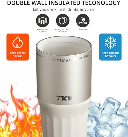 TKK 24 oz Ceramic Coated Tumbler with Straw Lid, 18/10 Stainless Steel Vacuum Leakproof Double Walled Car Cup with Handle & Tea Infuser& Dishwasher Safe, for Hot & Cold Drinks,Porcelain White - Image 6