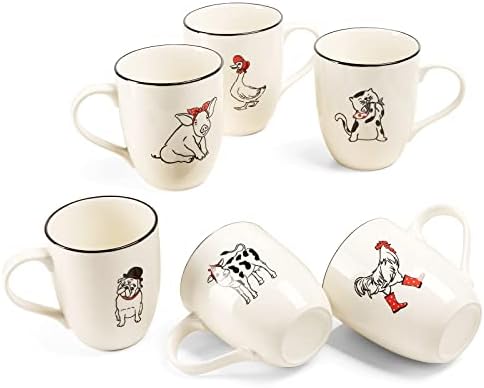LEHAHA Farmhouse Coffee Mugs Set,16 OZ Animal Large Ceramic Mugs with Handle, Set of 6, Christmas Porcelain Cups for Coffee, Tea, Cocoa, Office and Home Use, Practical Gift, Assorted Design by LEHAHA