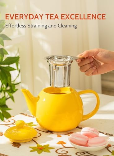 Sweese Teapot, Porcelain Tea Pot with Stainless Steel Infuser, Blooming & Loose Leaf Teapot - 27 ounce, Yellow - Image 5