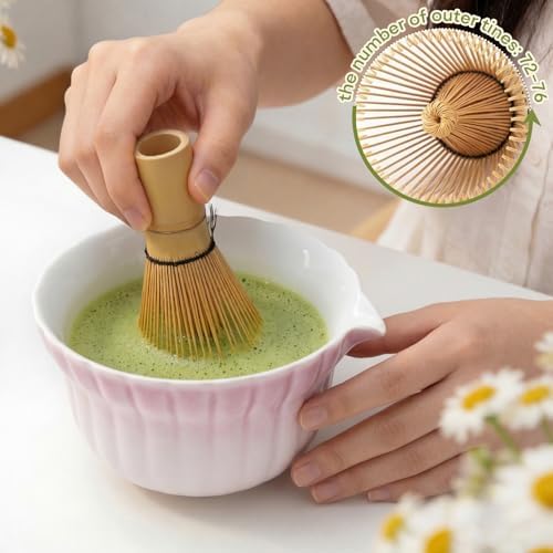 Matcha Whisk Set, Matcha Kit 5 Pcs, Daisy Matcha Bowl and Whisk Set with Sifter, Holder & Scoop，Japanese Ceremony Matcha Tea Making Tools, Complete Starter Set for Beginners, Purple - Image 5