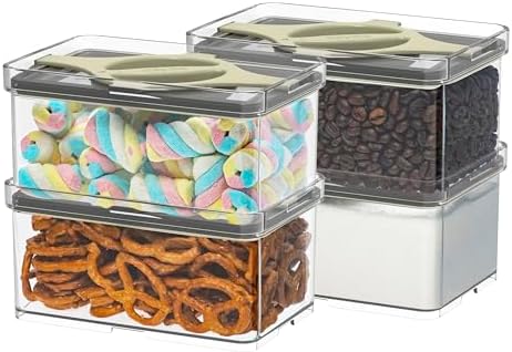 4-Pack Small Pantry Containers, 0.8 QT/0.76 L Clear SAN Food Storage Canisters with Twist-Lock Lids, Stackable for Sugar, Tea Bags, Seasoning, Nuts, Snacks(Sand) by Prestoor