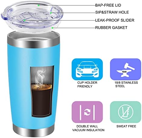 VEGOND 20oz Tumbler with Lid and Straw Stainless Steel Tumbler Cup Bulk Vacuum Insulated Double Wall Travel Coffee Mug Powder Coated Coffee Cup, Sky Blue, 12 Pack - Image 2