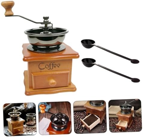 Coffee Bean Grinder Manual Vintage Hand Crank, Ceramic Wood - Image 2