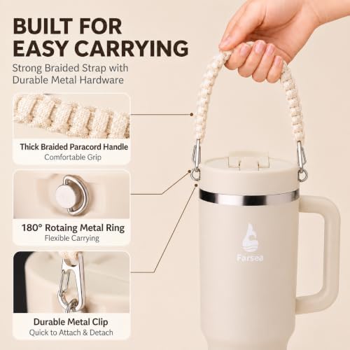 Farsea 40oz Insulated Stainless Steel Travel Tumbler with Handle & Straw - Image 4