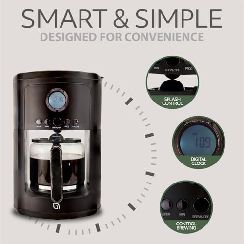 WILLOW 12-Cup Programmable Drip Coffee Maker with Glass Carafe – Delay Brew Coffee Machine with Timer, 1-4 Cup Setting, Keep Warm, Auto Shut-Off & Reusable Filter, Coffee Pot - Black - Image 3