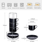 8 Ounce Stackable Cappuccino Cups with Saucers and Metal Stand - Image 2