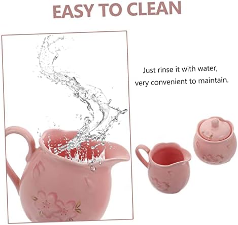 1 Set Ceramic Milk Jug Sugar Bowl White Utensils Set Coffee Syrup Set Coffee Dripper Set Ceramic Sugar Jar Candy Canister Tea Mug with Lid Coffee Pot Sugar Pot with Lid Ceramics Jars (Pink 12X7.5CM) - Image 2