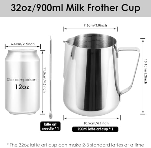 2 Pack Milk Frothing Pitcher 900ml 32oz Large Capacity Steaming Pitchers - Image 2