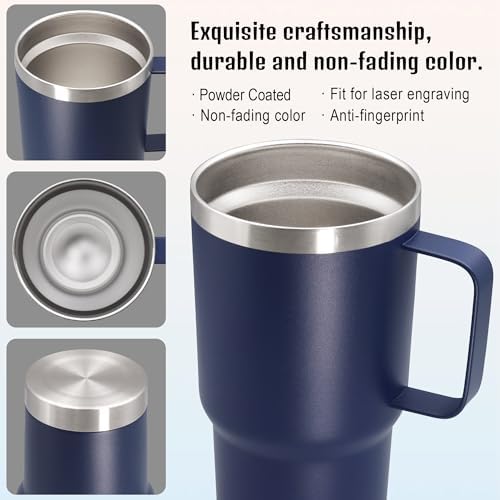 20 oz Tumbler with Handle and Lid Insulated Travel Coffee Mug Navy 12P - Image 5