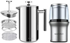 Secura Electric Coffee Grinder and Spice Grinder with 2 Removable Bowls And French Press Coffee Maker, 304 Grade Stainless Steel Insulated Coffee Press 50 Oz. by Secura