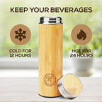Premium Bamboo Thermos with Tea Infuser for Loose Tea - Tea Gift Set - Insulated Water Bottle/Iced Coffee Tumbler - Unique Gifts for Women, Gifts For Women Who Have Everything - 17oz with 22oz - Image 3
