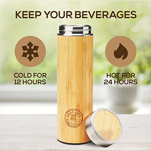 Premium Bamboo Thermos with Tea Infuser for Loose Tea - Tea Gift Set - Insulated Water Bottle/Iced Coffee Tumbler - Unique Gifts for Women, Gifts For Women Who Have Everything - 17oz with 22oz - Image 3