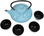 Ebros Gift Oriental Tetsubin Traditional Cast Iron Tea Pot With 4 Cups And Strainer Set 27oz Enameled Interior Home Decor Asian Living Gift And Housewarming (Turquoise Blue Auspicious Koi Fishes) - Image 3
