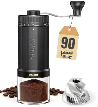 CEVING Manual Coffee Grinder with 90 External Settings, 60g Capacity, Black by CEVING