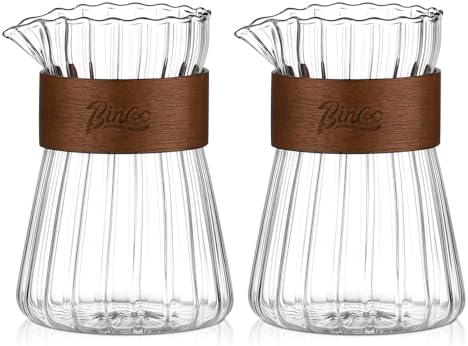 Small Glass Coffee Server Set of 2 - Manual Pour Over Coffee Maker 16oz, Borosilicate Glass Coffee Carafe with Heat-Resistant Wood Ring,2 Pack by Bincoo