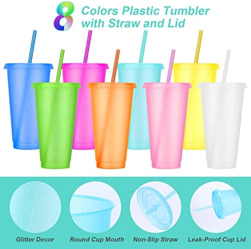 24 Pack 24 oz Plastic Tumblers with Lids and Straws, Reusable BPA-Free Colorful Cups, Bulk Cold Drink Cups for Parties, Birthdays, Graduation & Gifts, 8 Colors - Image 3