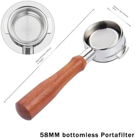 58mm Bottomless Coffee Portafilter,Compatible For La Marzocco，2-ear Steel Modified Solid Wood Handle Filter Barista Tool(Style i) - Image 2