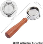 58mm Bottomless Coffee Portafilter,Compatible For La Marzocco，2-ear Steel Modified Solid Wood Handle Filter Barista Tool(Style i) - Image 2
