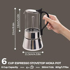 Clear Glass Moka Pot 6 Cup 350ml Stainless Steel Coffee Maker - Image 2