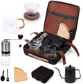 Outdoor Travel Coffee Gift Set with Goose Neck Kettle Glass Server Manual Grinder Glass Dipper 100 pcs Paper Filter and Scope for Drip by KAIXUANWOOD